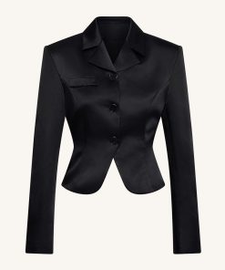 Alternative view of Satin Sculpted Waist Cropped Blazer - Black