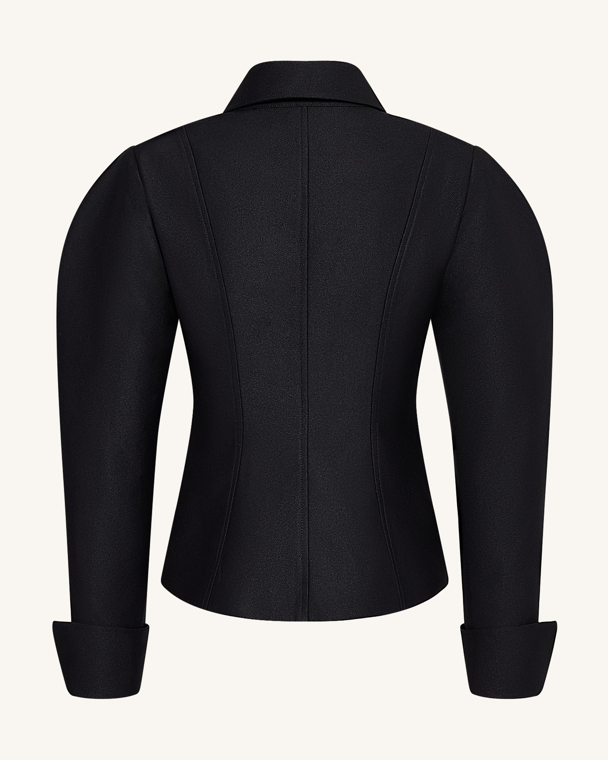 Scalloped Placket Leg of Mutton Blazer - Black - Image 4