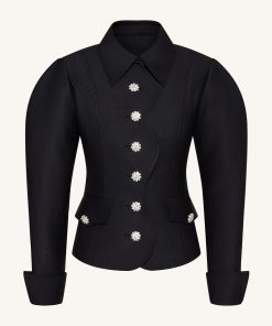 Alternative view of Scalloped Placket Leg of Mutton Blazer - Black