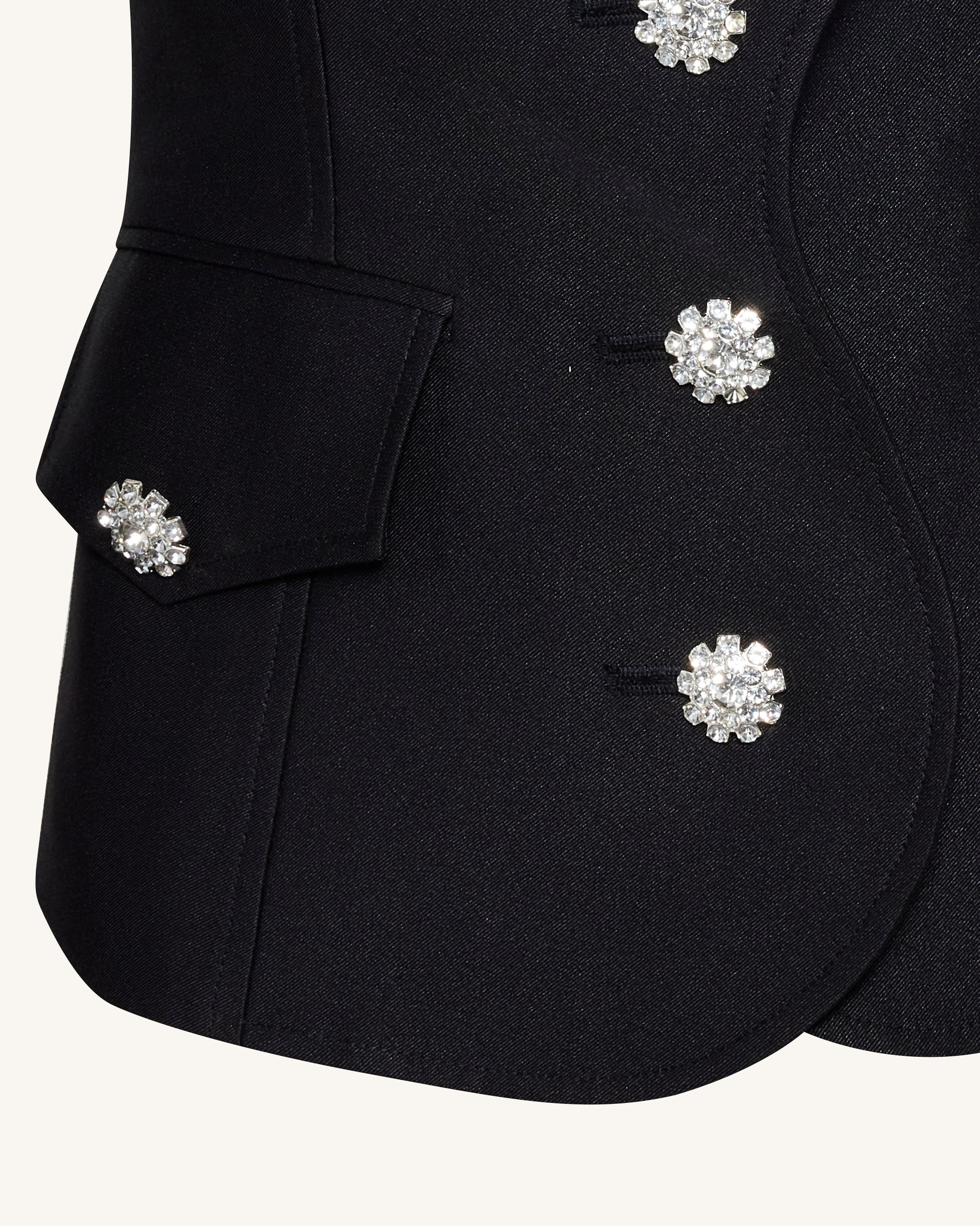 Scalloped Placket Leg of Mutton Blazer - Black - Image 5