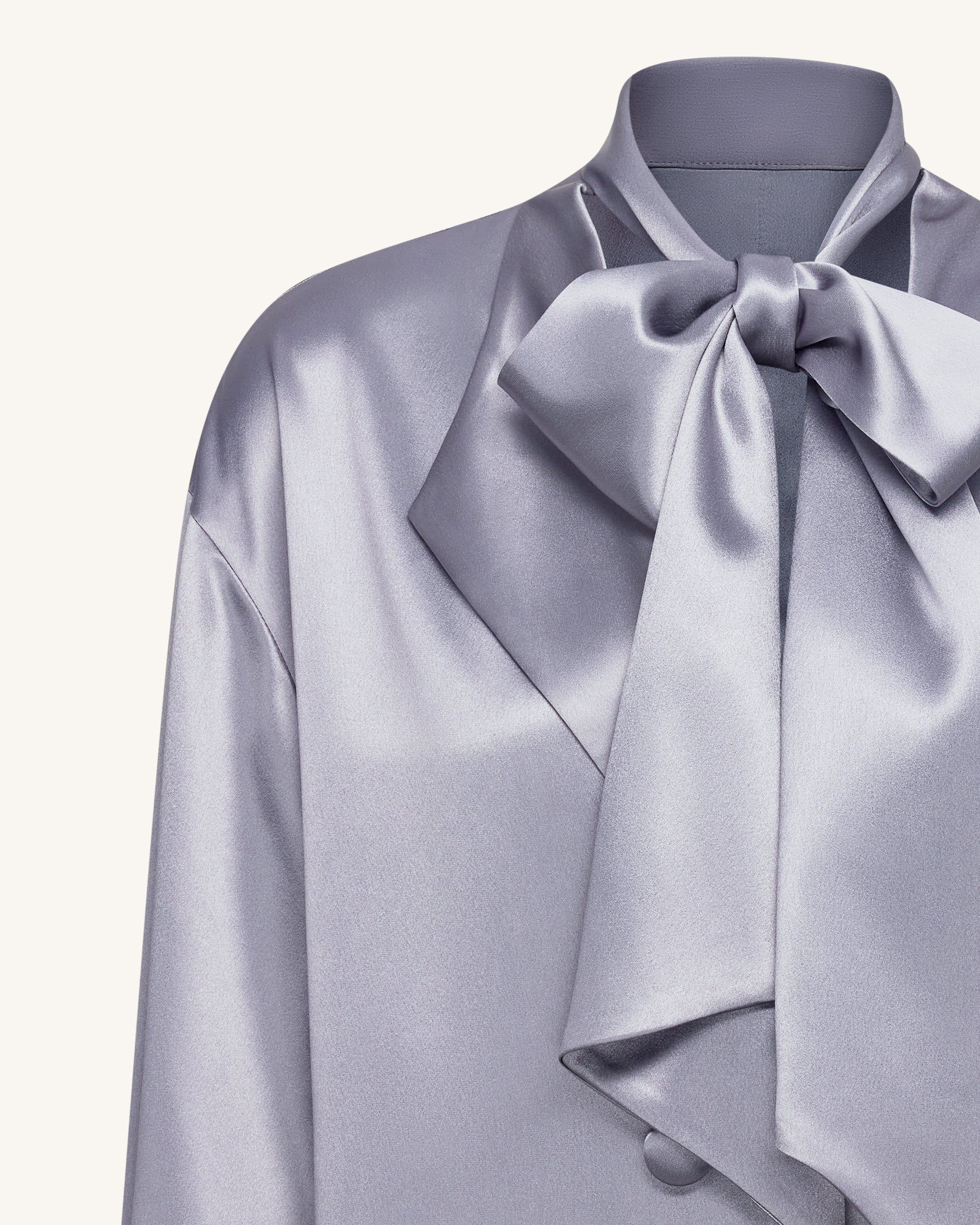 Ribbon Tie Balloon Sleeve Longline Blazer - Silver - Image 5