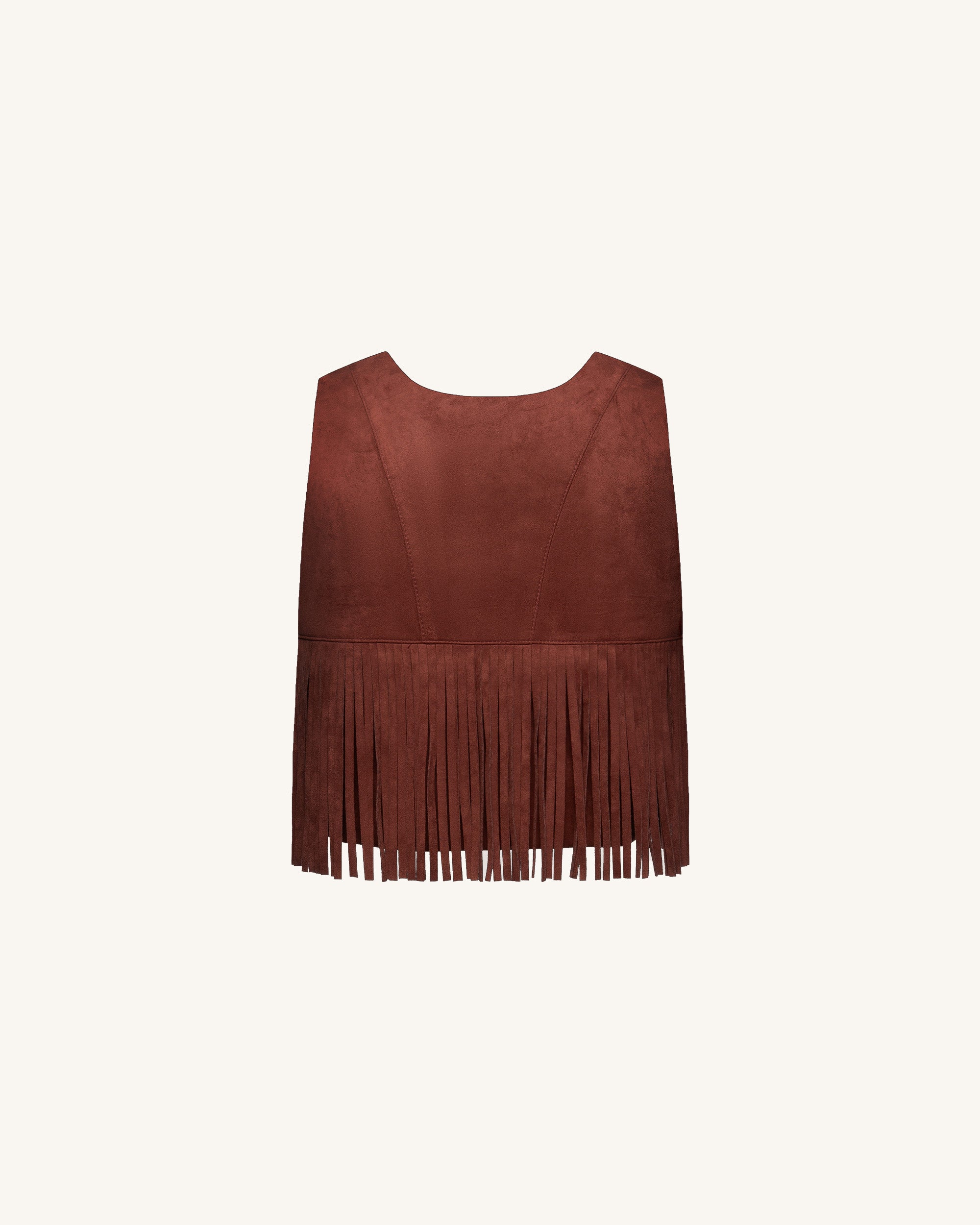Faux Suede Fringe Halter - Burgundy - Image 5