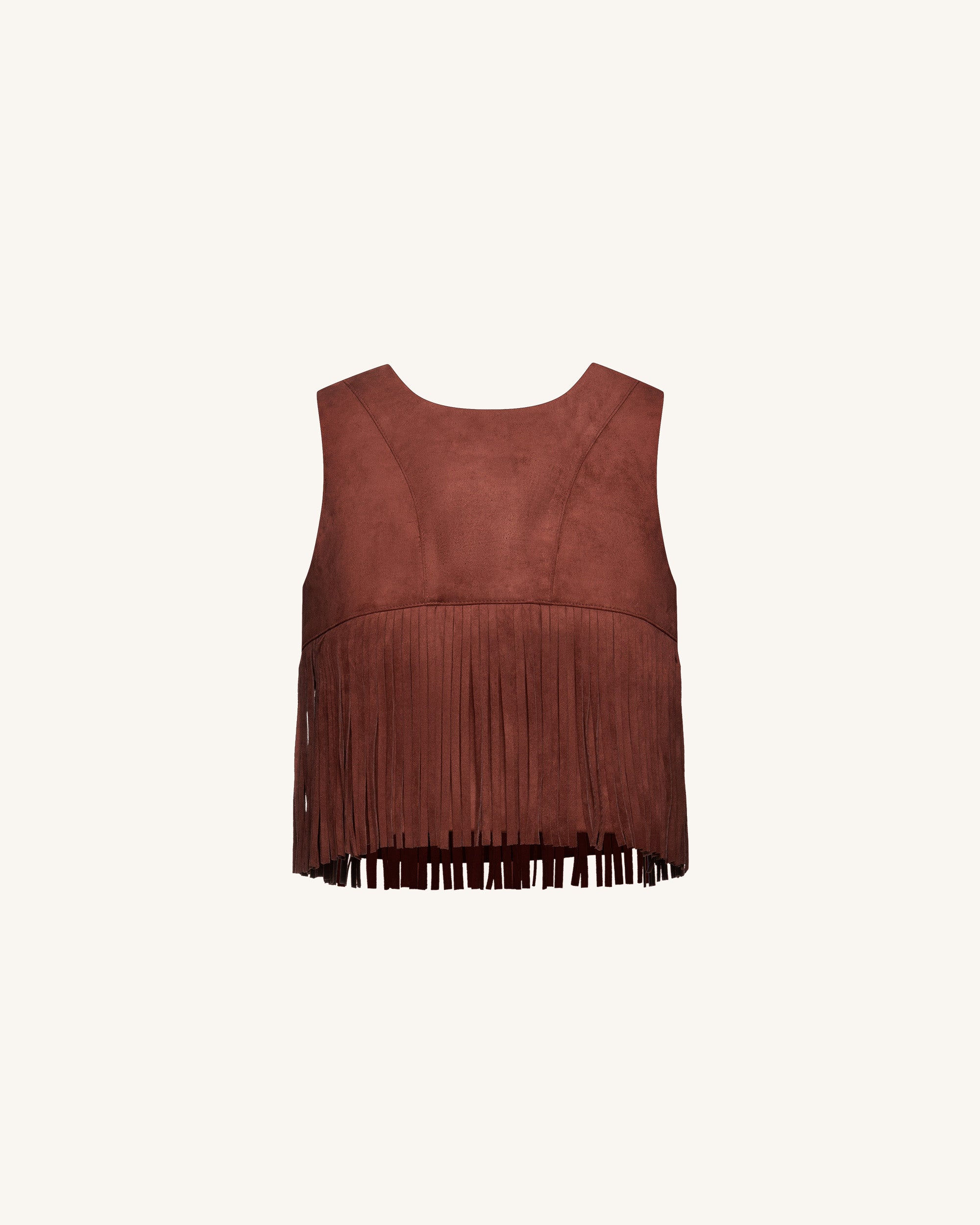 Faux Suede Fringe Halter - Burgundy - Image 3