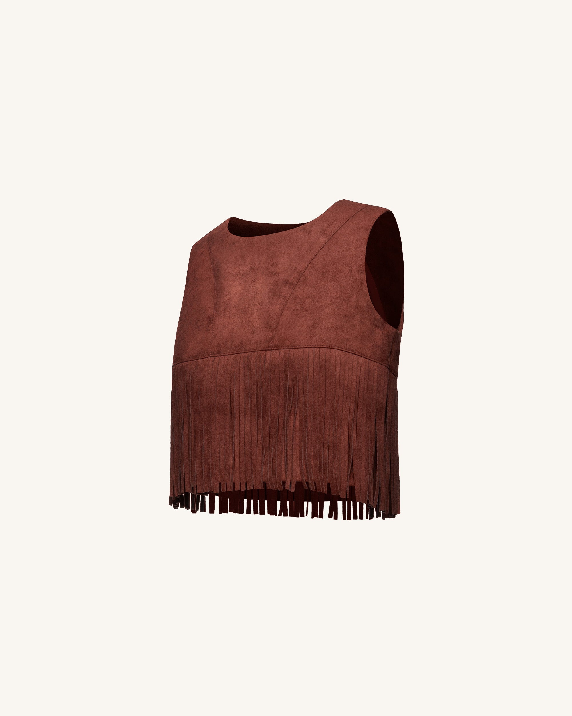Faux Suede Fringe Halter - Burgundy - Image 4