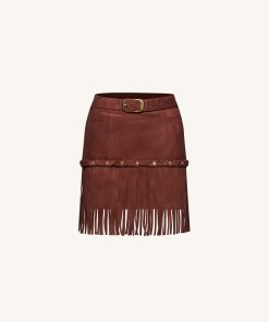 Alternative view of Western-Style Sueded Fringe Skirt - Burgundy