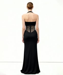 Alternative view of Ruched Lace Panel Maxi Dress - Black