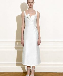3D Vine-Appliqué Asymmetric Sweetheart Gown - White