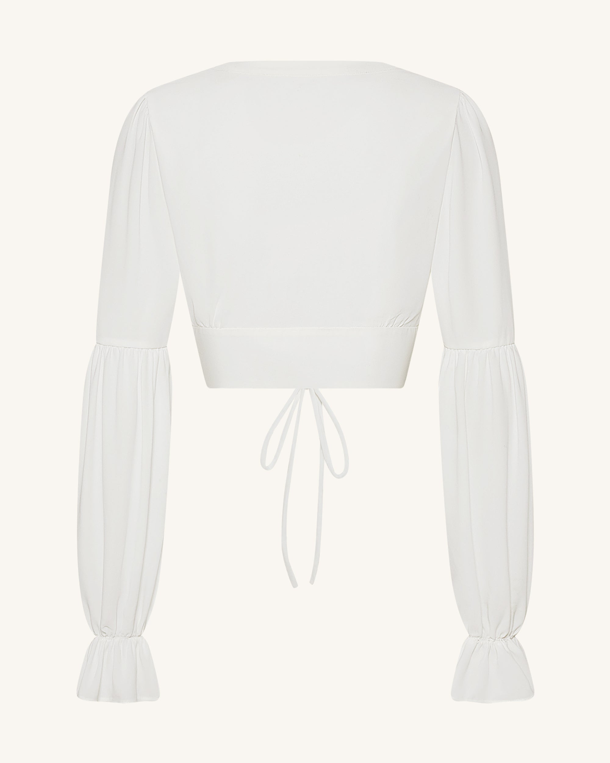 Chiffon Lantern-Sleeve Tie-Front Cropped Blouse - White - Image 5