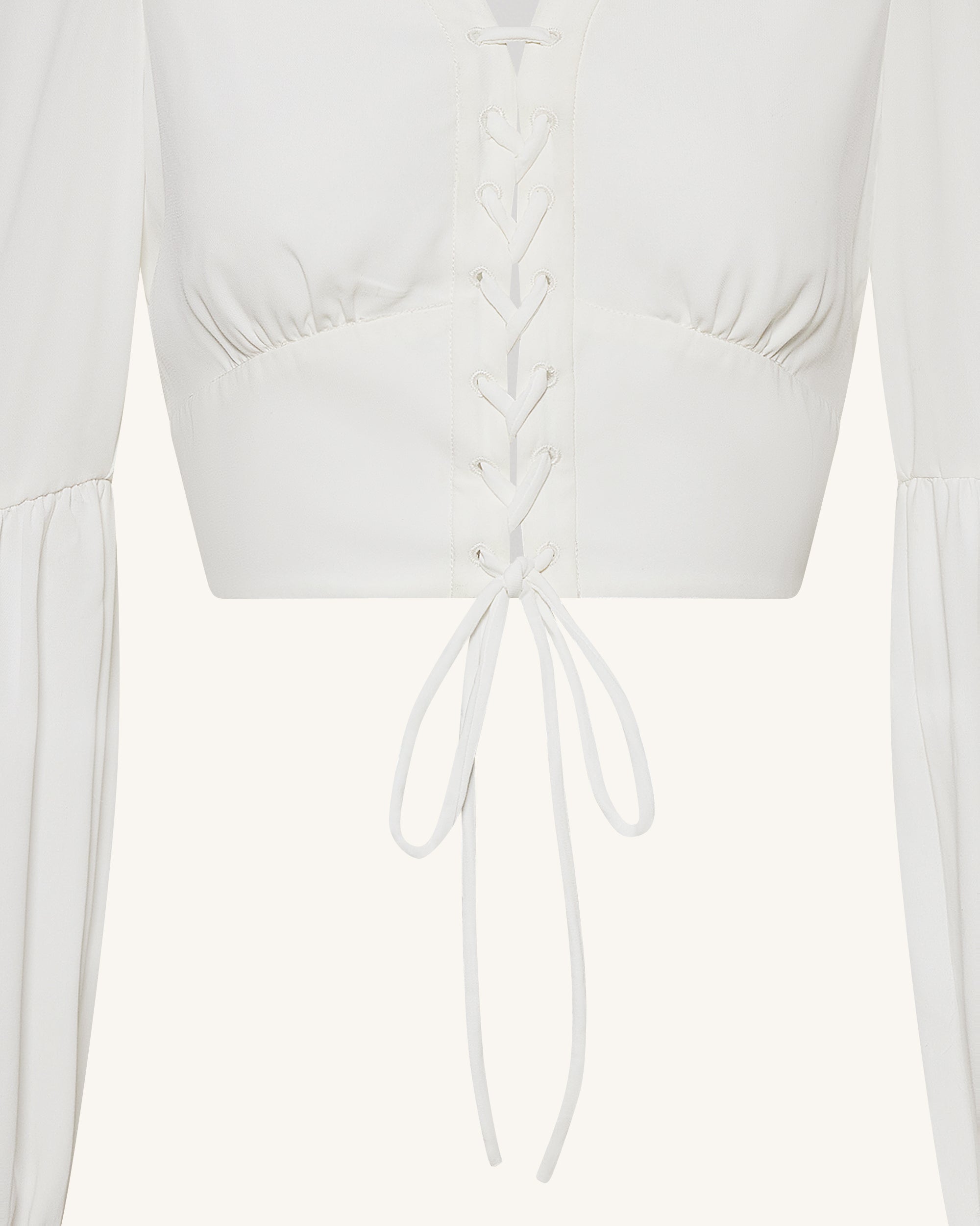 Chiffon Lantern-Sleeve Tie-Front Cropped Blouse - White - Image 6