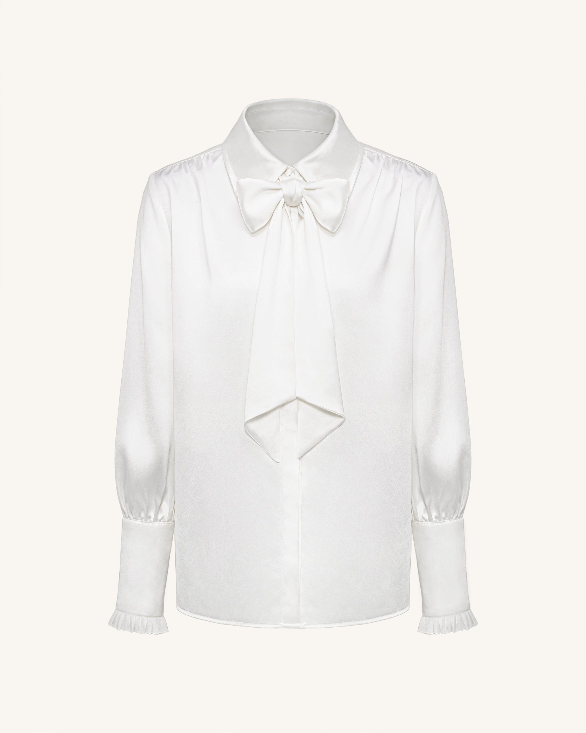 Ribbon Tie Balloon Sleeve Blouse - White - Image 4