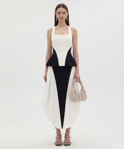 Monochrome Paneled Structured Pannier Maxi Skirt - Black