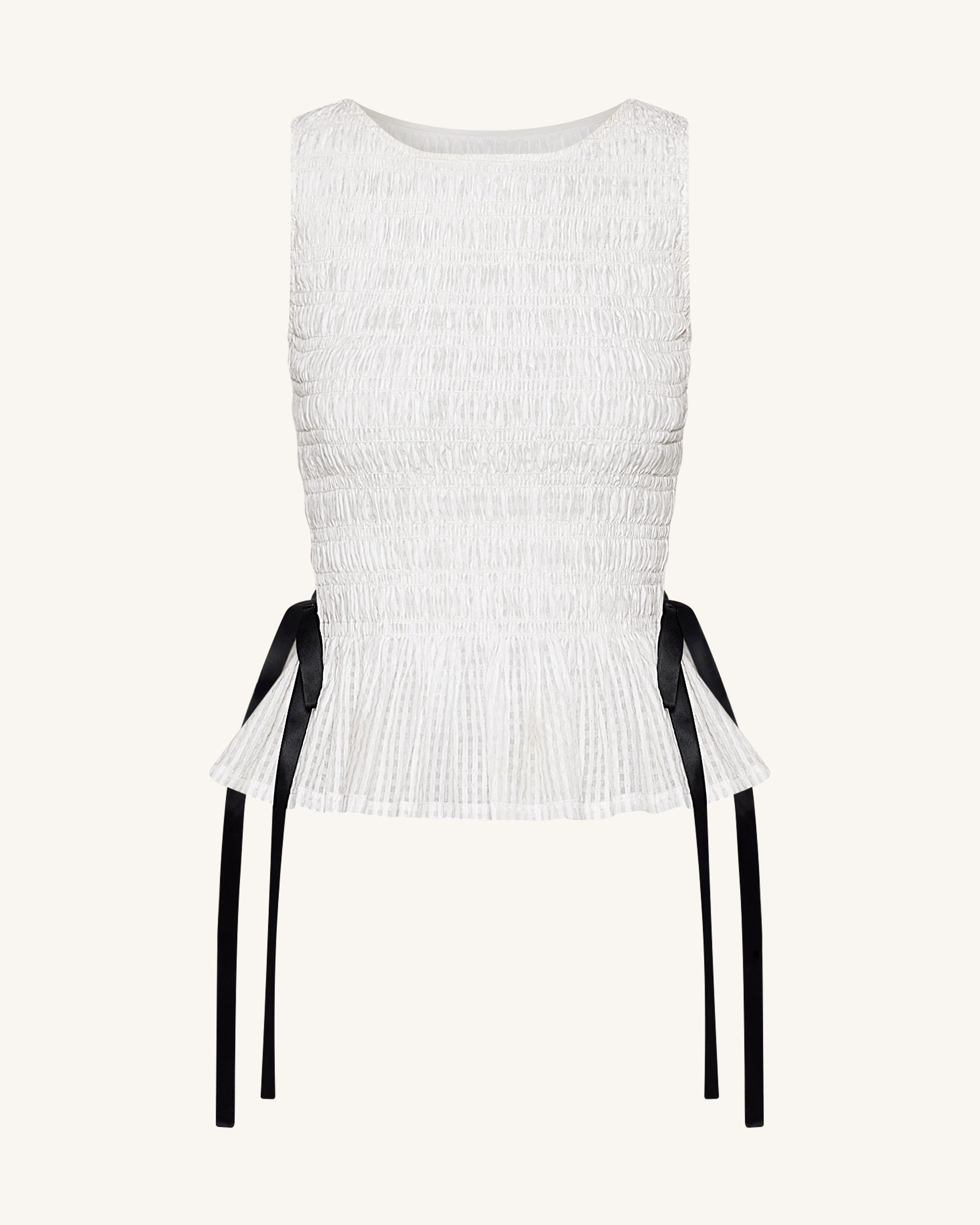 Smocked Peplum Sleeveless Top - White - Image 2