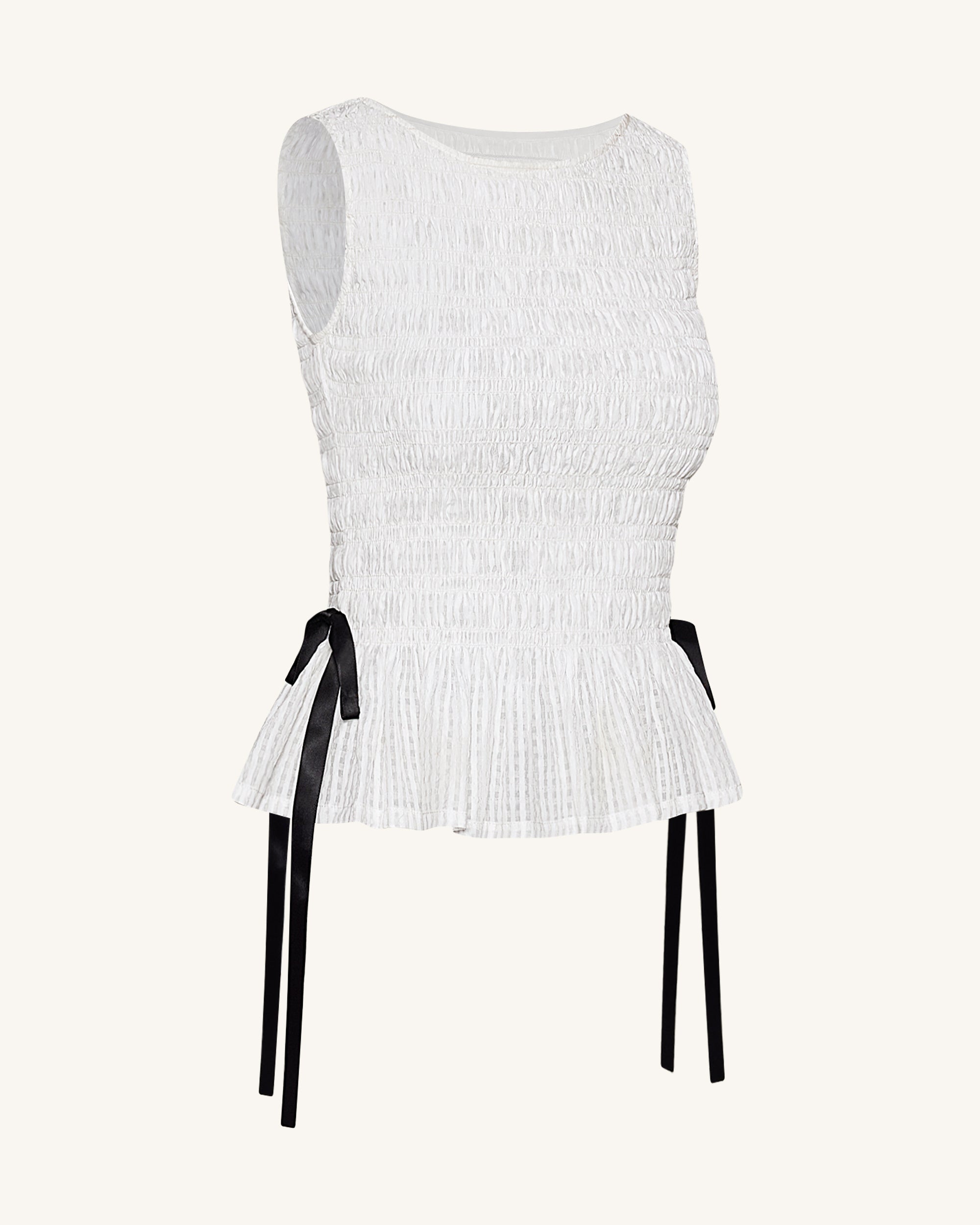 Smocked Peplum Sleeveless Top - White - Image 3