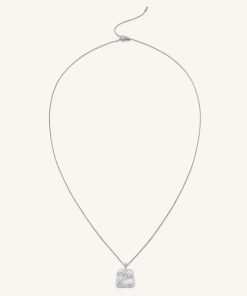 Plantain Fan Pendant Necklace - 18ct White Gold Plated & White Zircon
