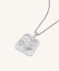 Alternative view of Plantain Fan Pendant Necklace - 18ct White Gold Plated & White Zircon