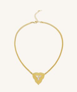 Alternative view of Leaf Pendant Necklace - 18ct Gold Plated & White Zircon