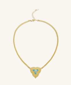 Alternative view of Leaf Pendant Necklace - 18ct Gold Plated & Aquamarine Zircon