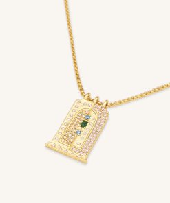 Roman Small Arch Pendant Necklace - 18ct Gold Plated & Multicolor Zircon