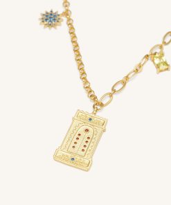 Roman Arch Pendant Necklace - 18ct Gold Plated & Multicolor Zircon
