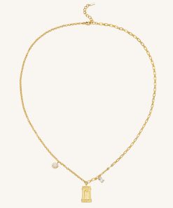 Alternative view of Roman Arch Pendant Necklace - 18ct Gold Plated & White Zircon