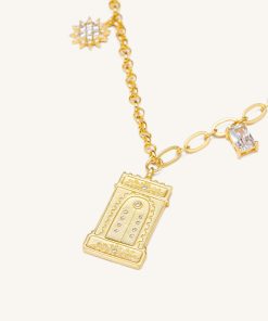 Roman Arch Pendant Necklace - 18ct Gold Plated & White Zircon