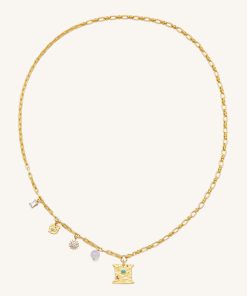 Cosmos Square Multi Charm Necklace - 18ct Gold Plated & Turquoise & Multicolor Zircon & Purple Beads