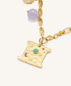 Alternative view of Cosmos Square Multi Charm Necklace - 18ct Gold Plated & Turquoise & Multicolor Zircon & Purple Beads