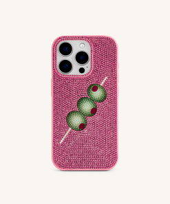 Olive Skewer Rhinestone Phone Case – Pink
