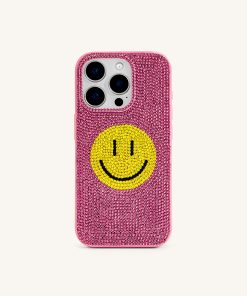 Smile Face Artificial Crystal Phone Case - Pink