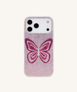 Butterfly Rhinestone Phone Case - Pink