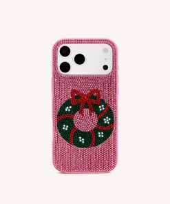 Holiday Wreath Bling Phone Case - Pink