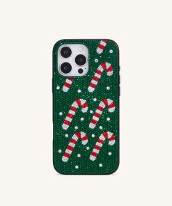 Candy Cane Embellished Holiday Phone Case - Green