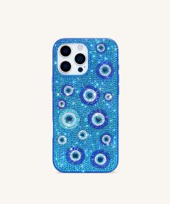 Alternative view of Evil Eye Artificial Crystal Embellished Phone Case - Blue