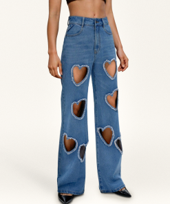 Sophia Embellished Heart Cut-Out Denim Jeans - Medium Blue