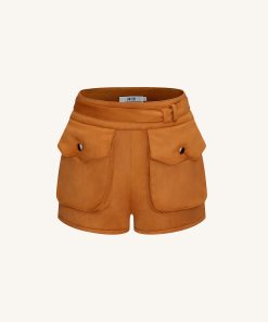 Alternative view of Abigail High-Waisted Utility Shorts - Brown