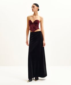 Anna Low-cut Velvet Corset Top - Claret