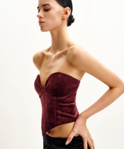 Alternative view of Anna Low-cut Velvet Corset Top - Claret