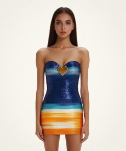 Olivia Metallic Heart Sequin Dress - Blue/Orange