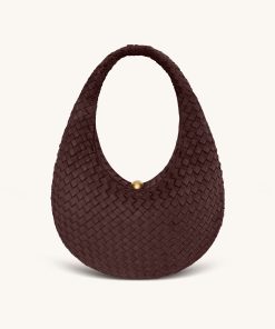 Nola Faux Suede Woven Hobo Shoulder Bag - Dark Mocha