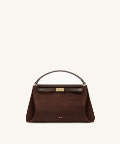 Carmen Faux Suede Top Handle Bag - Dark Brown