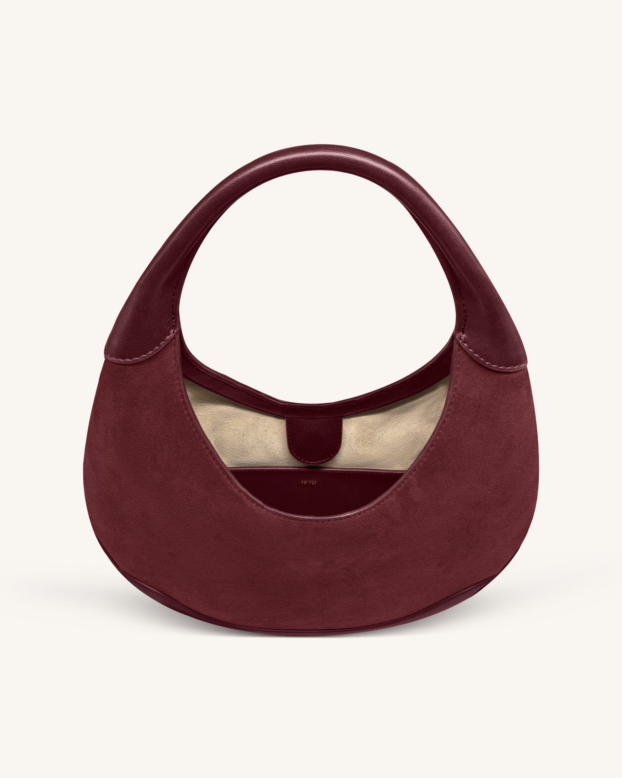 Colette Faux Suede Crescent Hobo Bag - Deep Claret - Image 4