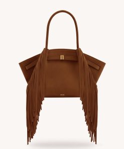 Hana Medium Faux Suede Fringe Tote Bag - Brown