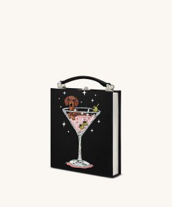 Alternative view of Taya Wine Glass Puppy Pattern Book Shape Clutch Bag - Black