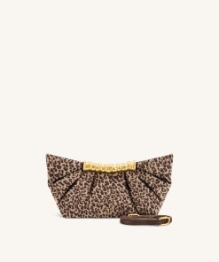 Leia Leopard Print Pleated Clutch - Taupe