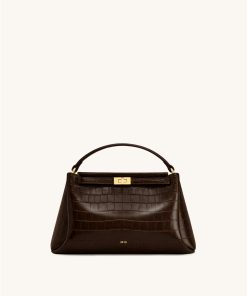 Carmen Top Handle Bag - Dark Brown Croc