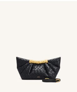Leia Weave Texture Pleated Clutch - Black