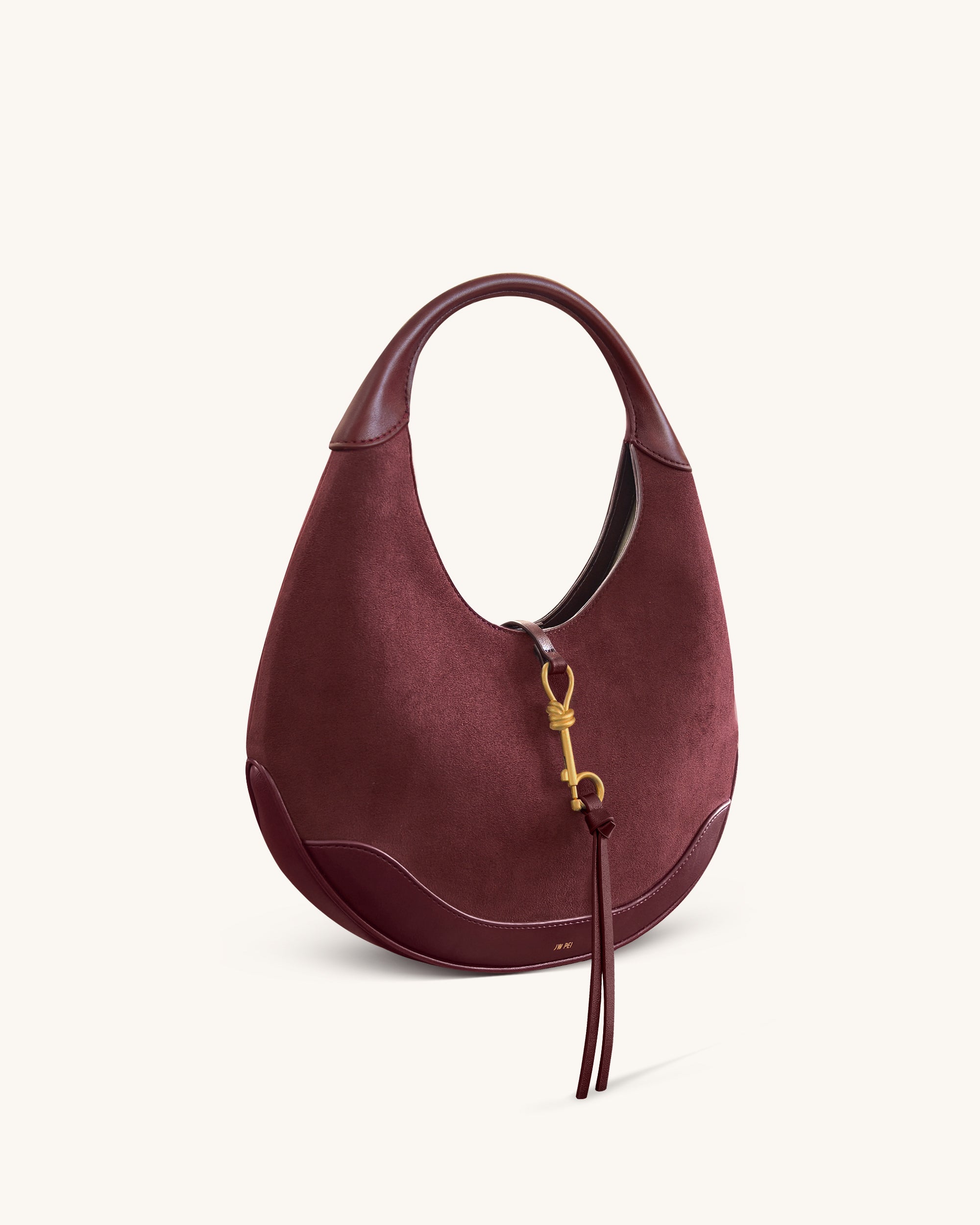 Colette Faux Suede Crescent Hobo Bag - Deep Claret - Image 2
