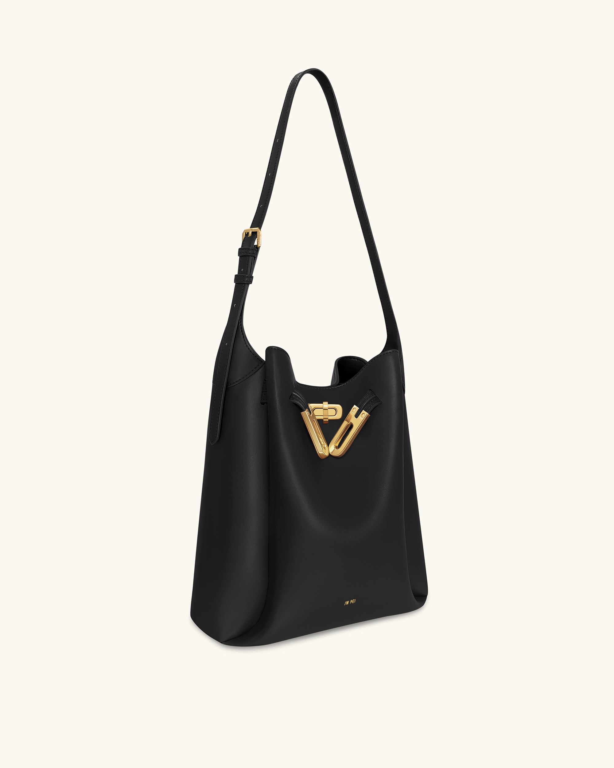 Charlene Double Buckle Hobo Bag - Black - Image 2