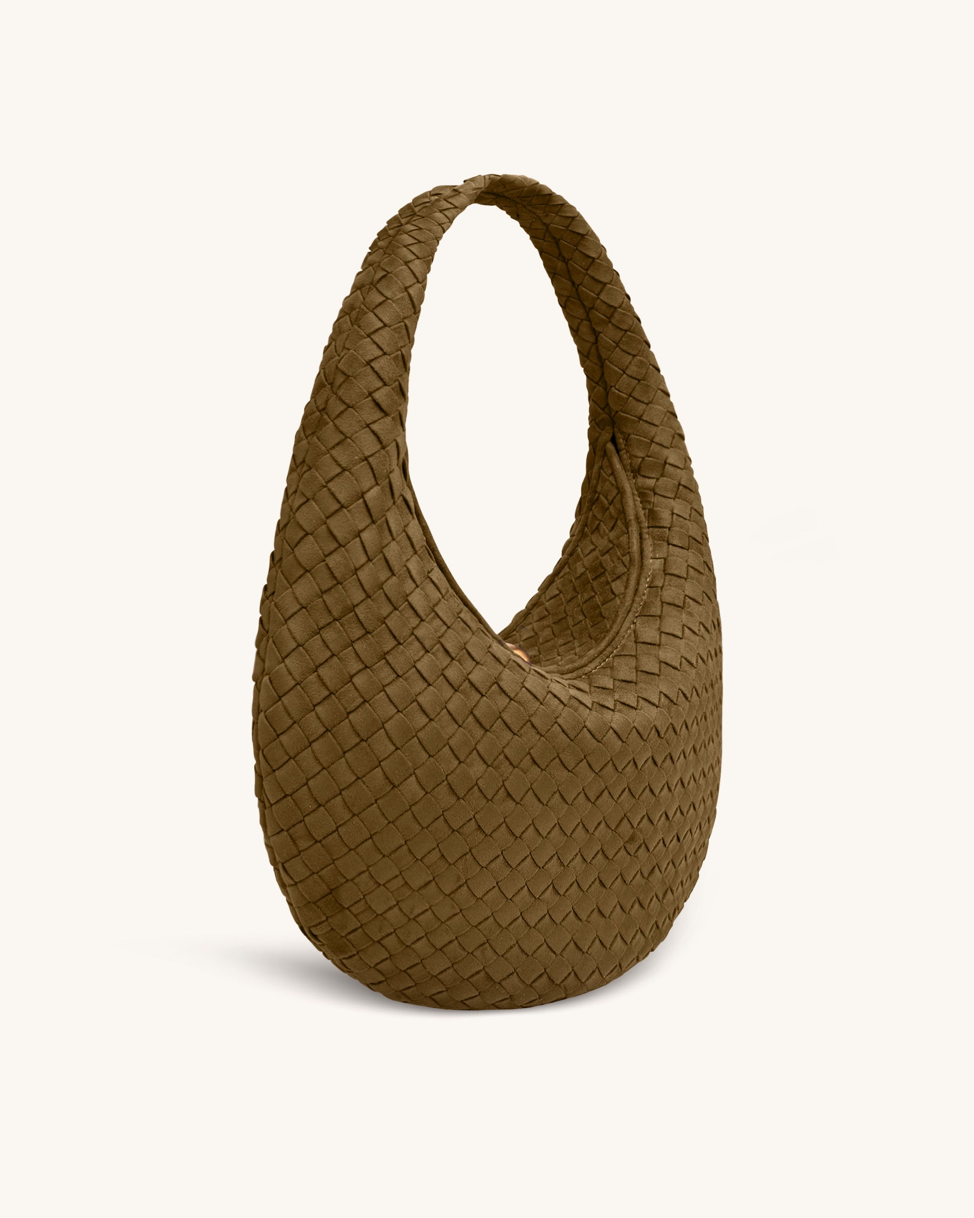 Nola Faux Suede Woven Hobo Shoulder Bag - Olive Green - Image 2
