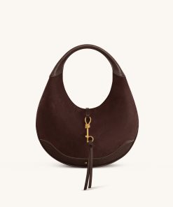 Colette Faux Suede Crescent Hobo Bag - Dark Brown